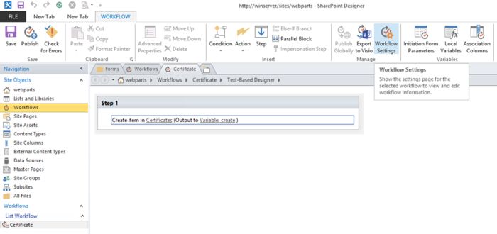 click workflow settings